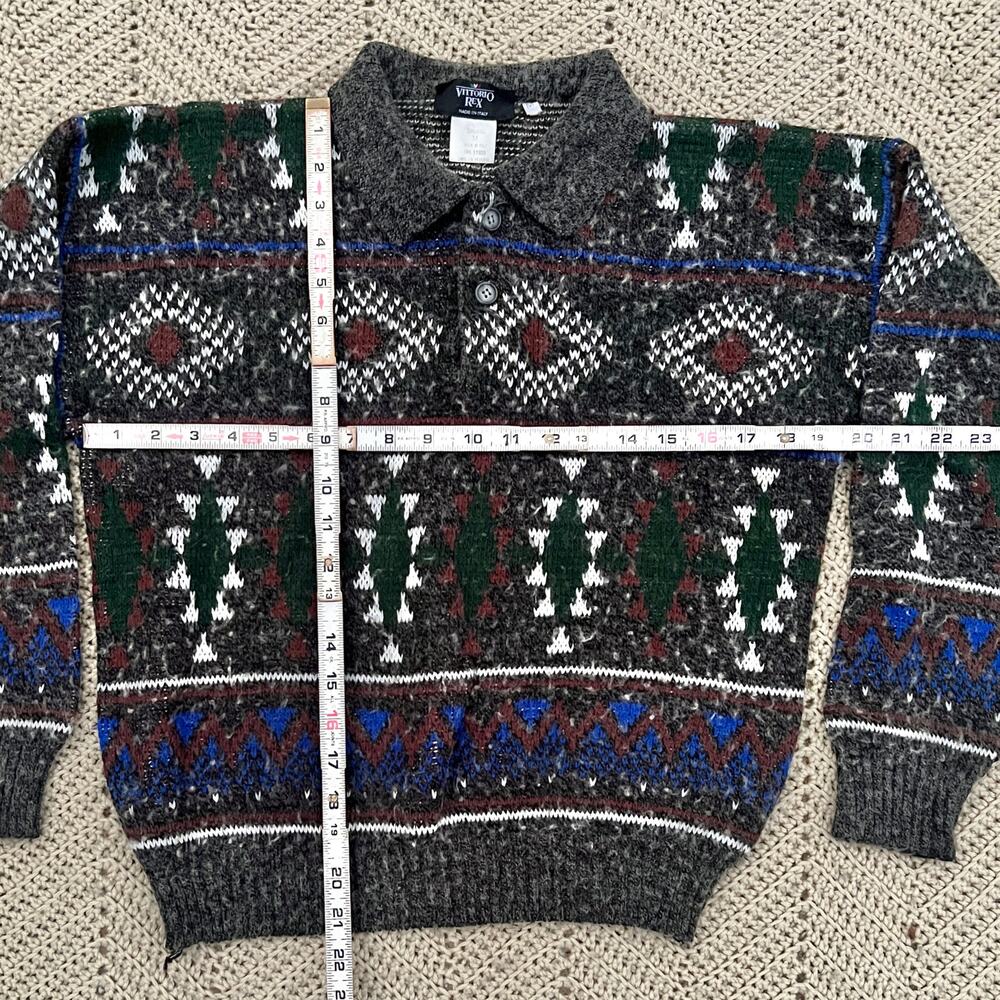 Vintage 90s Italian Diamond Pattern‎ Grandpa Sweater Wool Blend - Size Medium - Picture 4 of 5